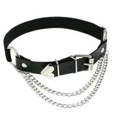 Belladonna Black Leg Garter – Buckle/Heart/Chain