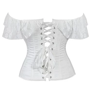 Nicolette – White Overbust Corset With Lace Shoulder Sleeve 5 Nicolette – White Overbust Corset With Lace Shoulder Sleeve - Image 3