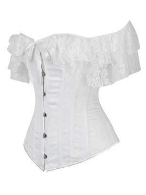 Nicolette – White Overbust Corset With Lace Shoulder Sleeve 4 Nicolette – White Overbust Corset With Lace Shoulder Sleeve - Image 2