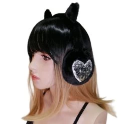 Black Cat Earmuffs / Heart Sequins