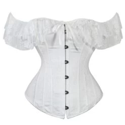 Nicolette – White Overbust Corset With Lace Shoulder Sleeve