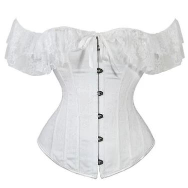 Nicolette – White Overbust Corset With Lace Shoulder Sleeve 3 Nicolette – White Overbust Corset With Lace Shoulder Sleeve