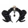 Black Ram Horns With Skull And Roses/Black