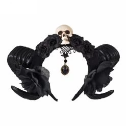 Black Ram Horns With Skull And Roses/Black