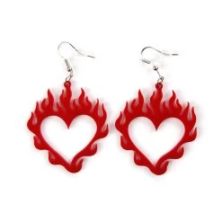 Earrings – Red Flaming Heart