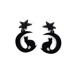 Earrings – Black Moon With Cat