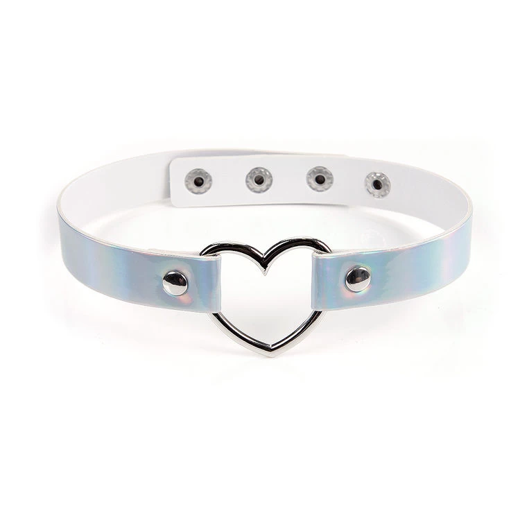 Heart Choker-Silver Holographic 3 Heart Choker-Silver Holographic