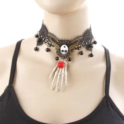 Astrid Lace Skull Choker/With Bone Hand