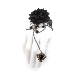 Gracie – Lace Black Flower Ring Bracelet