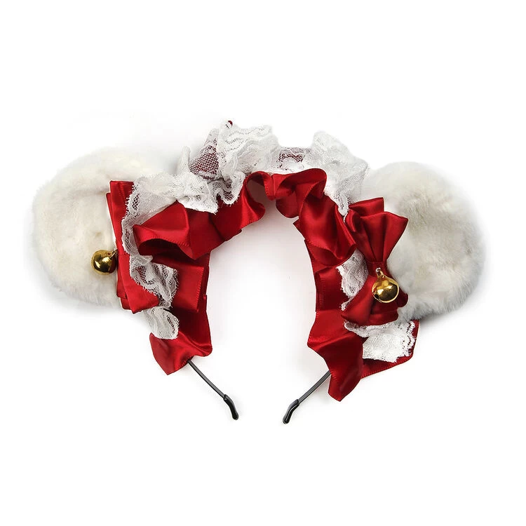Teddy Bear Ears Headband – White/Red 3 Teddy Bear Ears Headband – White/Red