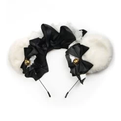 Teddy Bear Ear Headband – White/Black