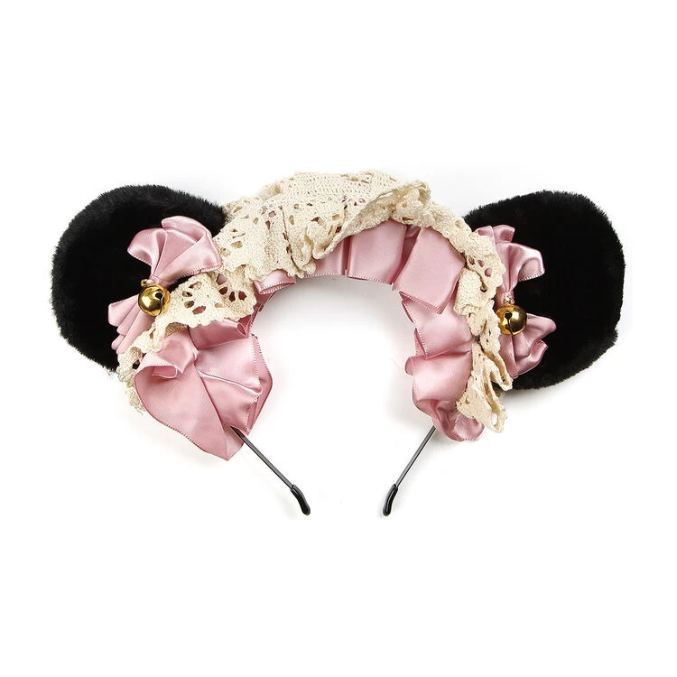 Teddy Bear Ear Headband – Black/Pink 3 Teddy Bear Ear Headband – Black/Pink