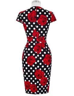 Anna Pencil Dress – Polka Dot Rose -Fusion Charm Shop CL007597 115