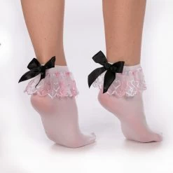 White Lace Heart Black Bow Bobby Socks -Fusion Charm Shop Cybershop 3 web 11 of 42