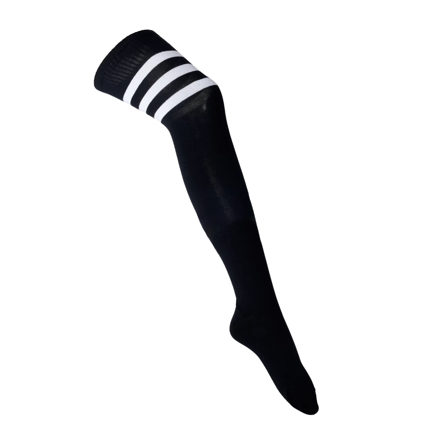 Thigh High Socks – Black/Three White Stripes 3 Thigh High Socks – Black/Three White Stripes