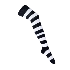 Thigh High Socks – White/Black Stripes