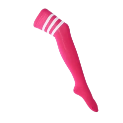 Thigh High Socks – Pink/Three White Stripes