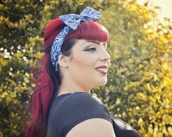 Dark Blue Bandana Bow Hair Tie