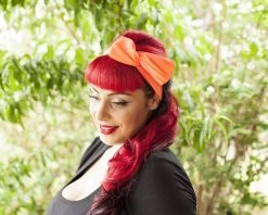 Fluorescent Orange Chiffon Bow Hair Tie