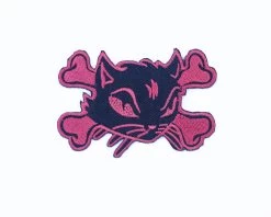 Red Black Cat With Cross Bones Patch