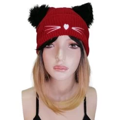 Dark Red Beanie – Cat Ears