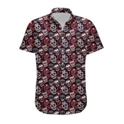 Sugar Skull Red/Black Print Collared Shirt