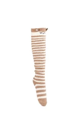 Furry Over The Knee Animal Socks – Brown/White