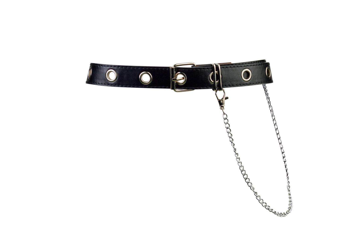 Black Rivet Hole Belt With Chain 3 Black Rivet Hole Belt With Chain