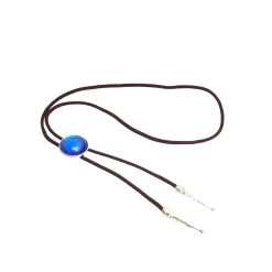 Bolo Tie With Western Round Blue Gem Jewel