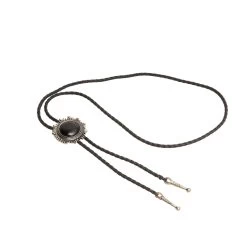 Bolo Tie With Western Black Stone Sun – Silver