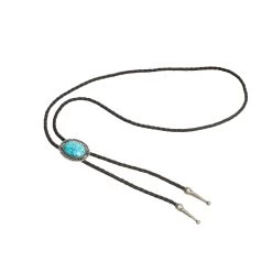 Bolo Tie With Western Oval Turquoise Gem