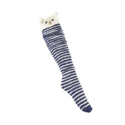 Furry Face Thick Black And White Stripe Socks