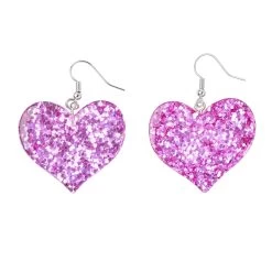 Earrings – Purple Glitter Love Hearts