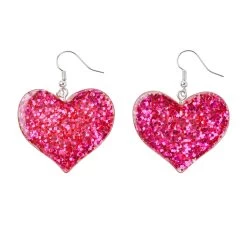 Earrings – Pink Glitter Love Hearts