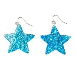 Earrings – Teal Glitter Stars