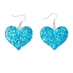 Earrings – Teal Glitter Love Hearts