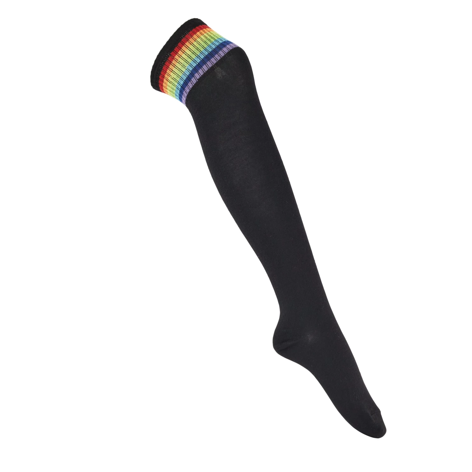Black Over The Knee Socks With Rainbow Stripes 3 Black Over The Knee Socks With Rainbow Stripes