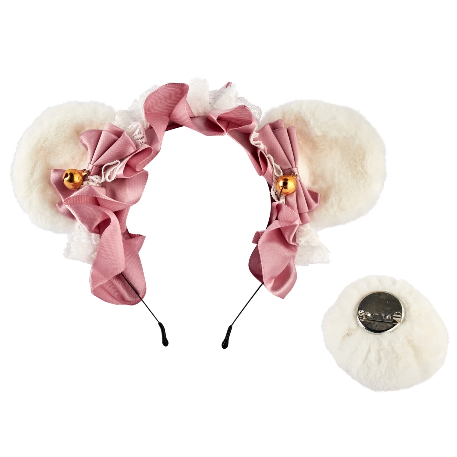 Teddy Bear Ear With Tail Moggy Headband – White/Pink 3 Teddy Bear Ear With Tail Moggy Headband – White/Pink