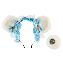 Teddy Bear Ear With Tail Moggy Headband – White/Blue