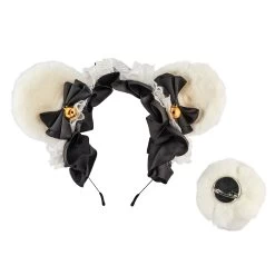 Teddy Bear Ear With Tail Moggy Headband – White/Black
