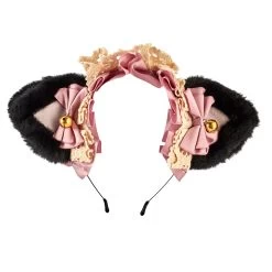 Pink Bow With Black Cat Ears Headband