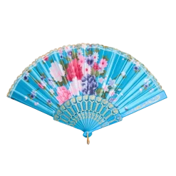 Beautiful Traditional Japanese Flower Hand Fan – Light Blue