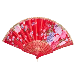 Beautiful Traditional Japanese Flower Hand Fan – Red