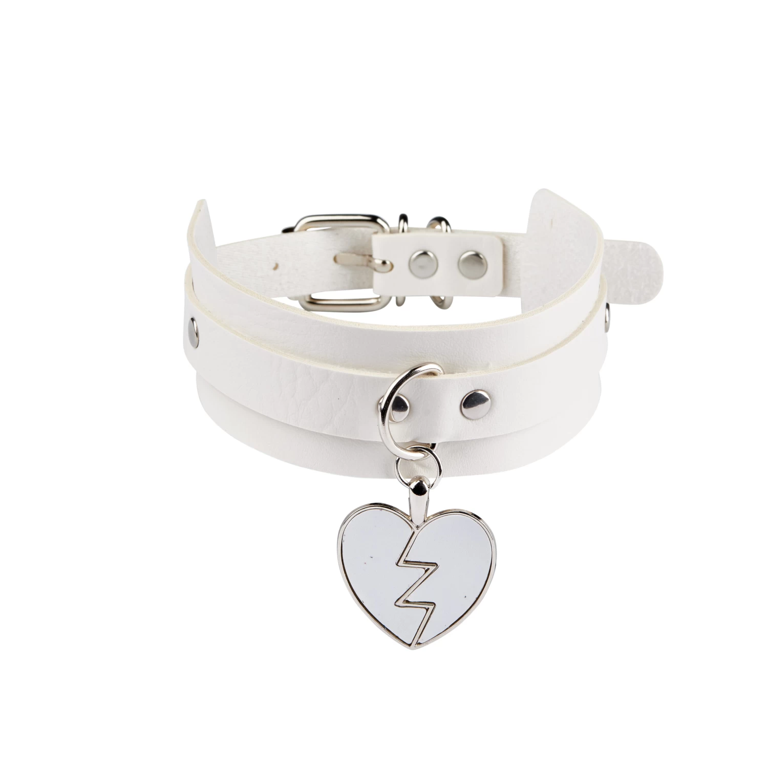 Wide White Choker With Broken Heart 3 Wide White Choker With Broken Heart