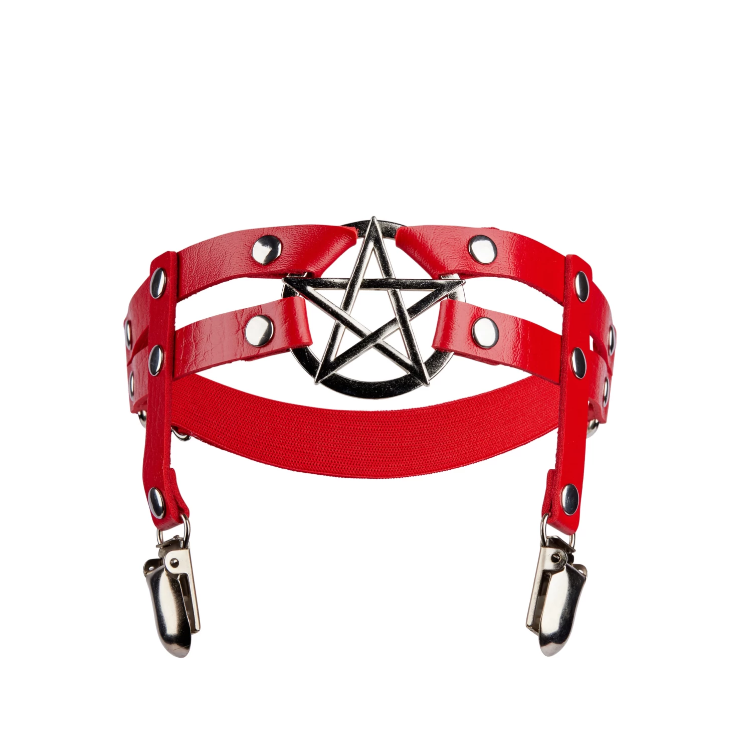 Rainn Red Leg Garter – Metal Pentagram 3 Rainn Red Leg Garter – Metal Pentagram