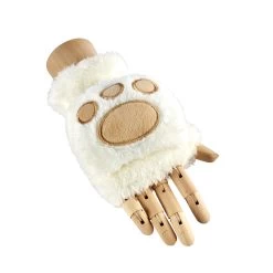 Fluffy Fingerless Paw Gloves – White