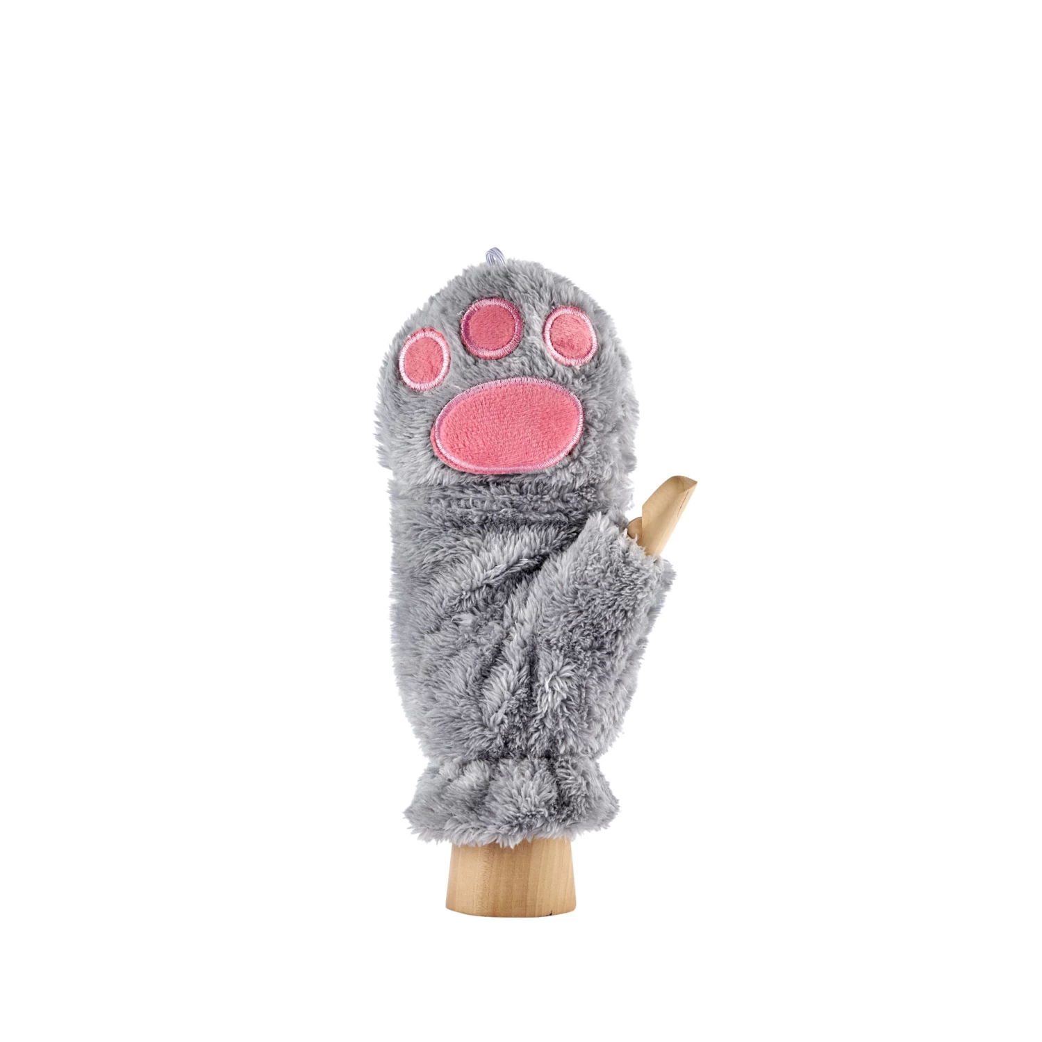 Fluffy Fingerless Paw Gloves – Grey 4 Fluffy Fingerless Paw Gloves – Grey - Image 2