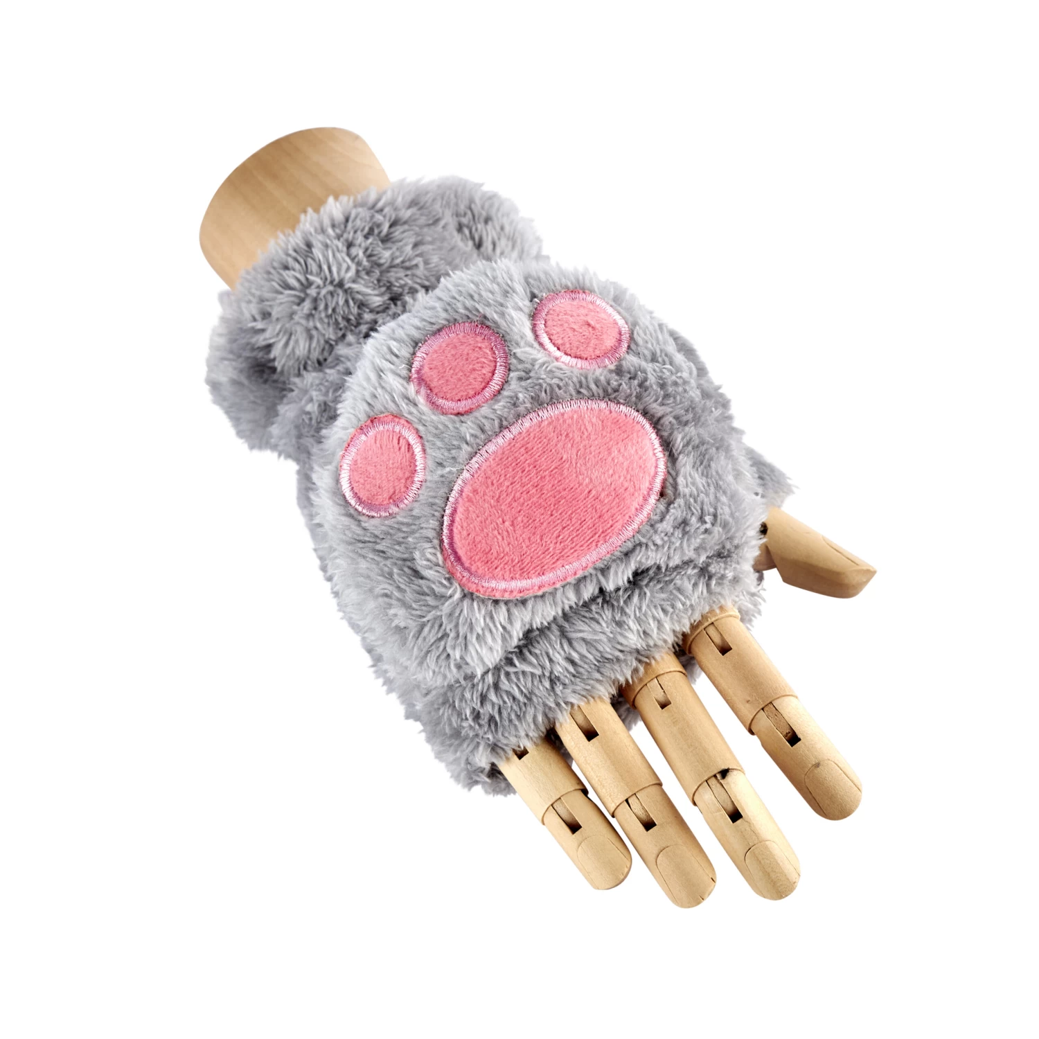 Fluffy Fingerless Paw Gloves – Grey 3 Fluffy Fingerless Paw Gloves – Grey