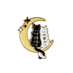 Mystic Cats With Yellow Moon Enamel Pin – #333