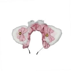 Pink Bow With White Cat Ears Headband